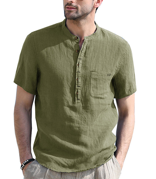 Men's Fashion Casual Solid Color Short-sleeved Shirt