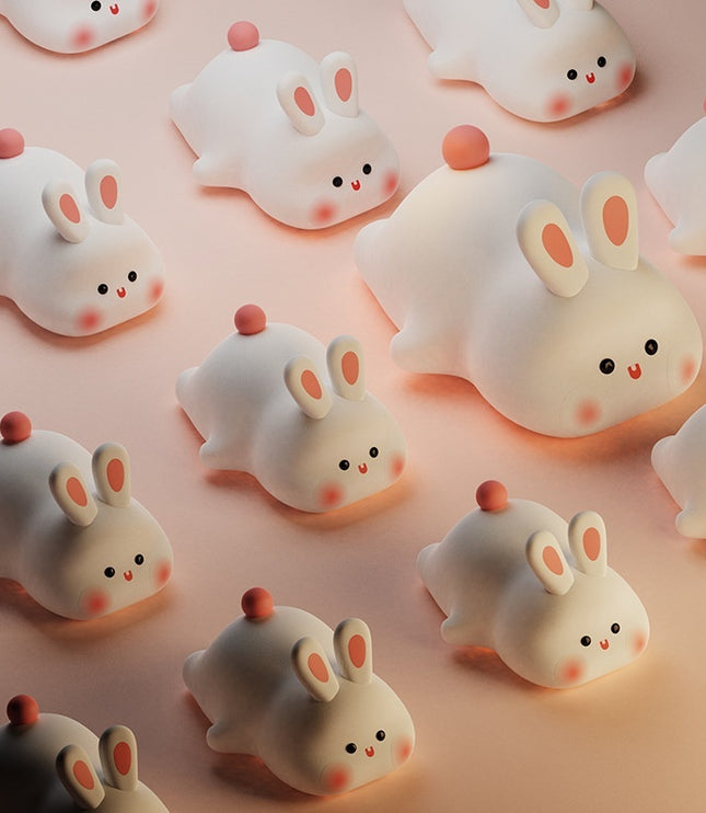 Cute LED Night Light Touch Sensor Cartoon Kid's Nightlights Big Face Rabbit Silicone Night Light Christmas Gift Bedside Lamp Home Decor