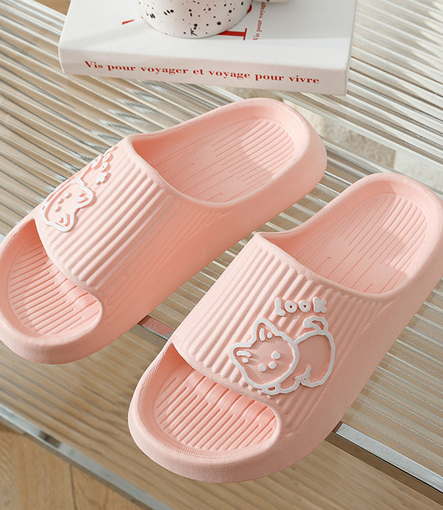 Cute Cat Slippers Summer Women Home Shoes Bath Thick Platform Non-Slip Slides Indoor Outdoor