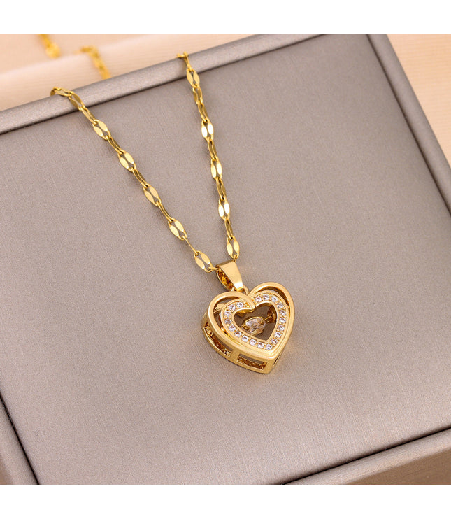 Women’s Love Heart Necklace – Durable Titanium Steel with Rose Gold Finish