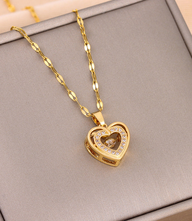 Women’s Love Heart Necklace – Durable Titanium Steel with Rose Gold Finish