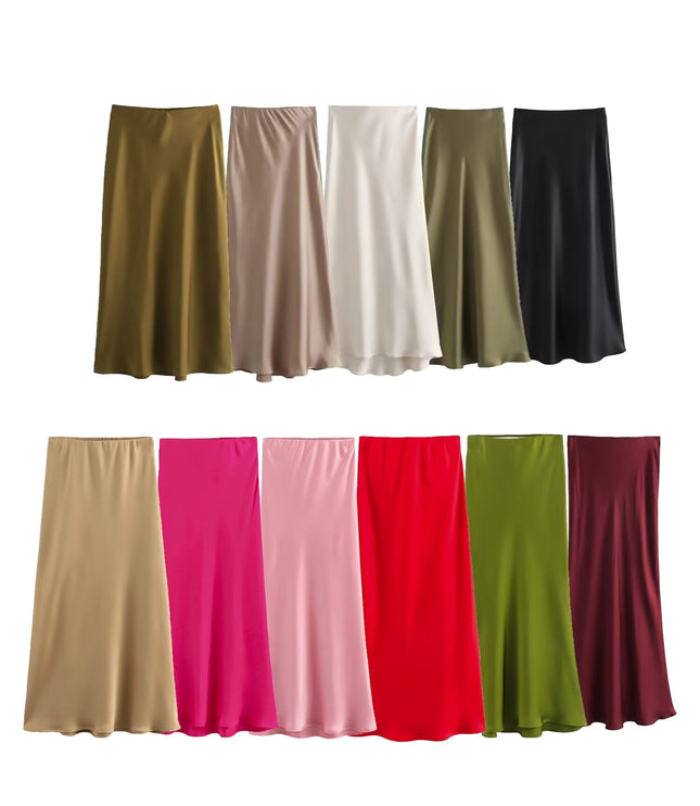 Women's Fashionable Silk Satin High Waist Skirt