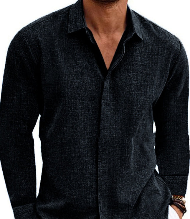 Long Sleeve T-shirt Undershirt Solid Color Long Sleeve Cotton Linen Shirt Men