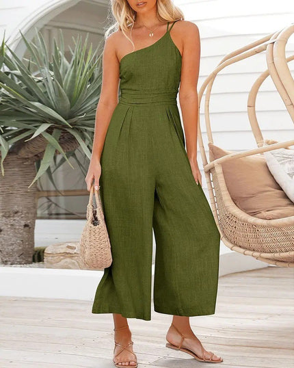 New Solid Color Loose Wide-leg Cotton And Linen Jumpsuit