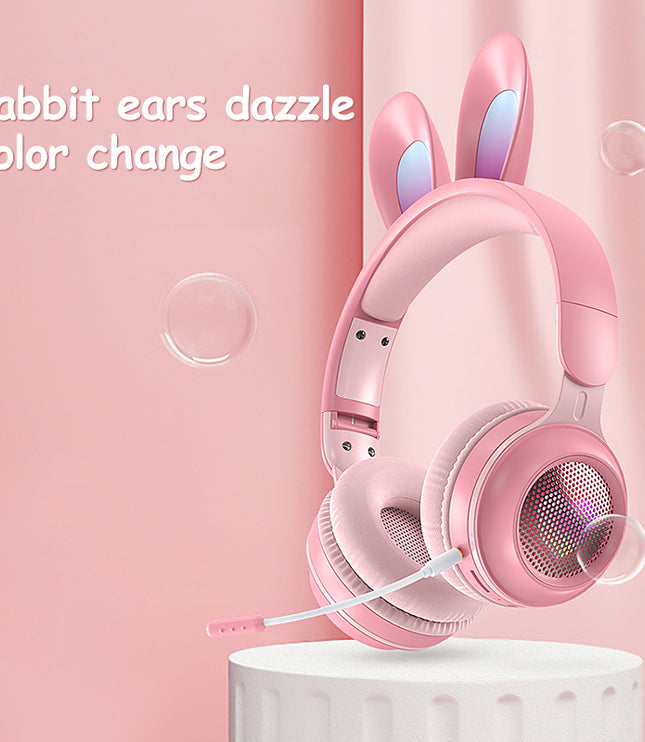 Rabbit Ear Headphones Wireless Luminous Extendable Wheat Headphones