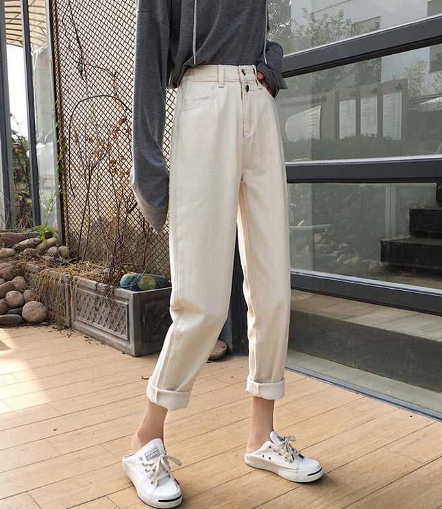Women's Jeans Loose And Slim High Waist Cropped Trousers