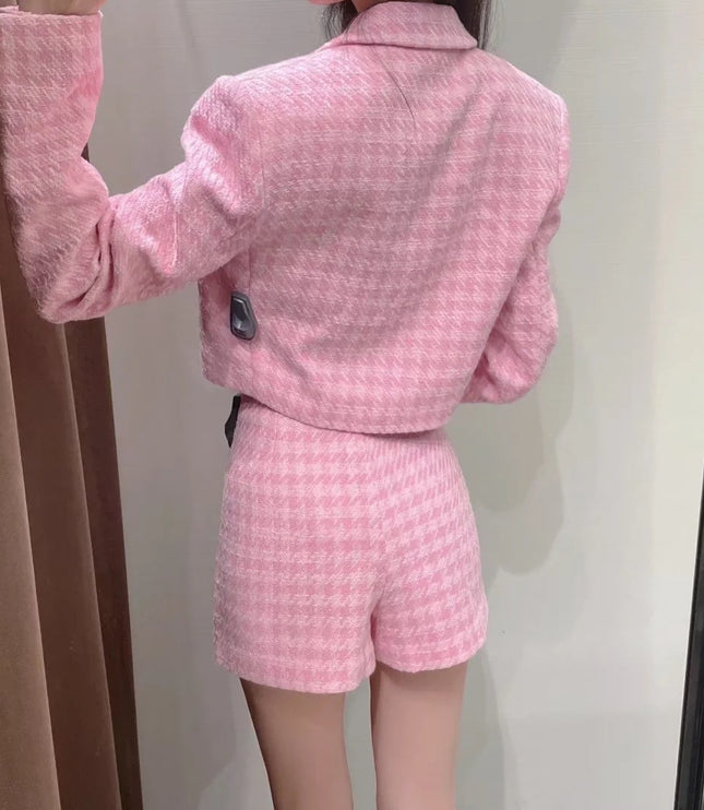 Houndstooth Texture Casual Suit Jacket Textured Culottes Suit For Women