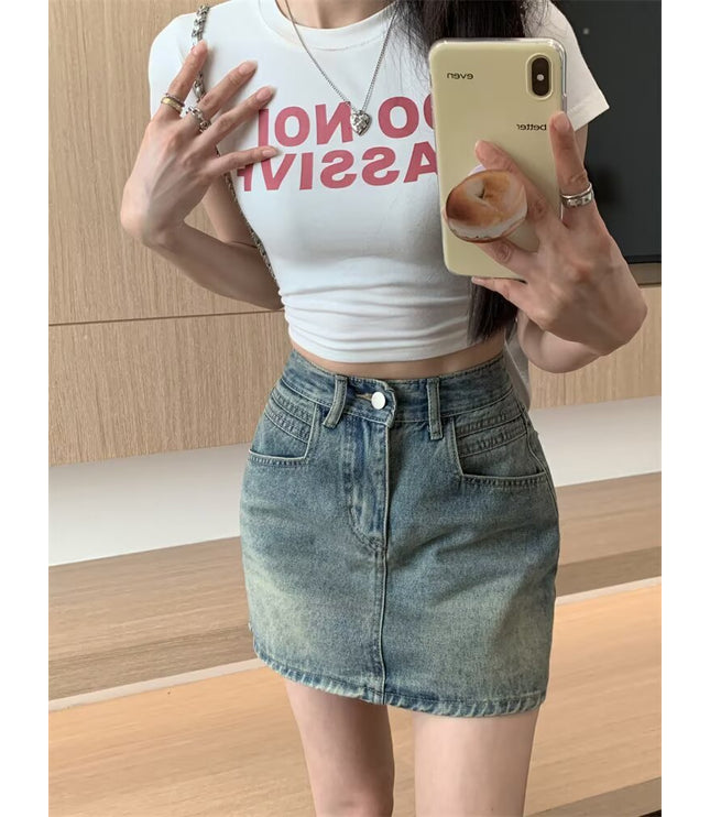 Summer Retro Hot Girl Denim Skirt With Lining High Waist Slim A-line Hip Skirt
