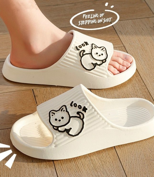 Cute Cat Slippers Summer Women Home Shoes Bath Thick Platform Non-Slip Slides Indoor Outdoor