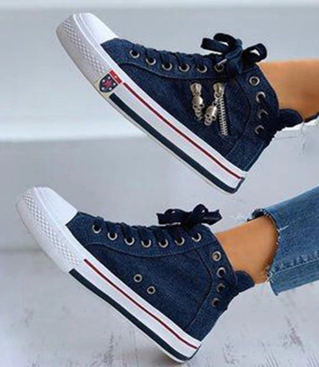 Large Size Flat Lace-up Breathable High-top Women's Shoes