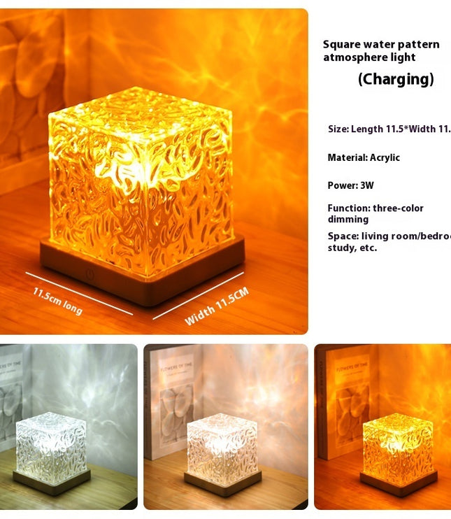 LED Water Ripple Ambient Night Light USB Rotating Projection Crystal Table Lamp RGB Dimmable Home Decoration 16 Color Gifts