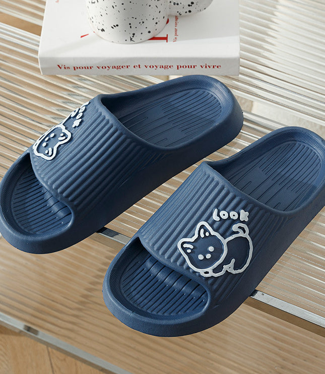 Cute Cat Slippers Summer Women Home Shoes Bath Thick Platform Non-Slip Slides Indoor Outdoor