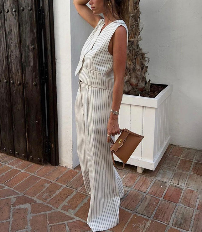 Women's Striped Vest Trousers Casual Wear Temperament Commute Suit