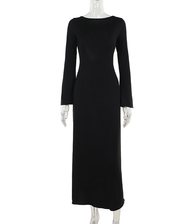 Fashion Temperament Slim-fit Flared Sleeves Backless Lace Up Knitted Dress