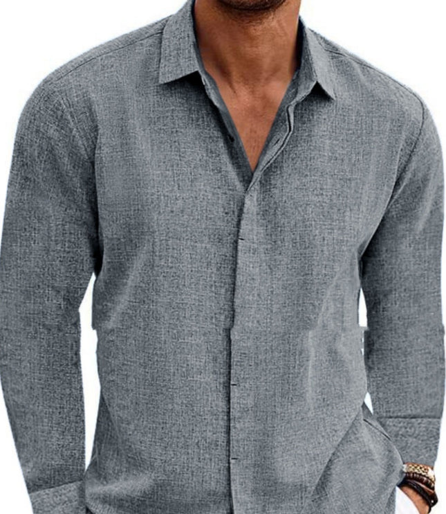 Long Sleeve T-shirt Undershirt Solid Color Long Sleeve Cotton Linen Shirt Men