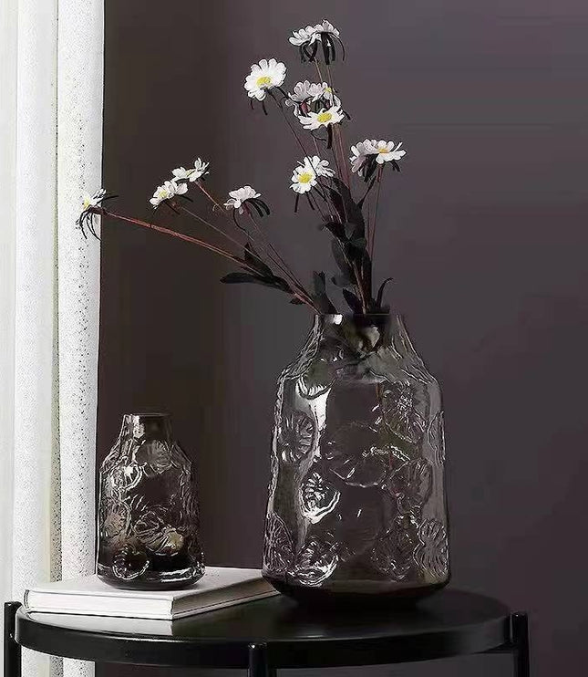 Embossed Green Glass Vase – Vintage-Inspired Elegance