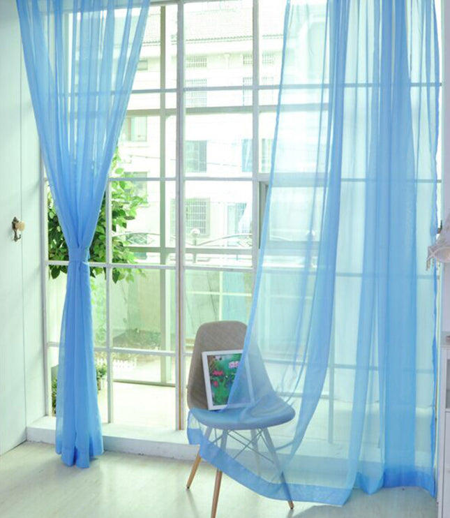 Solid Color Glass Mesh Curtains Transparent Color Ready-made Curtain Punch-free