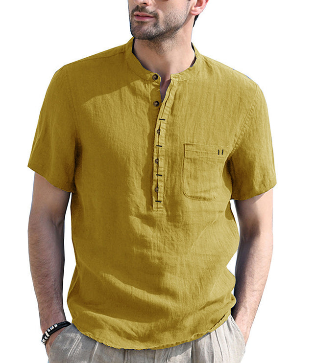 Men's Fashion Casual Solid Color Short-sleeved Shirt