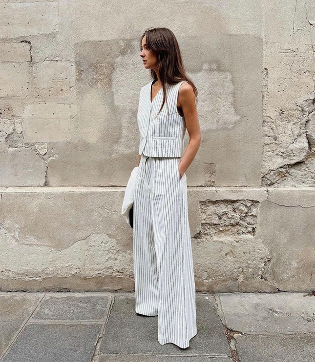 Women's Striped Vest Trousers Casual Wear Temperament Commute Suit