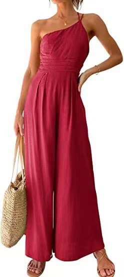 New Solid Color Loose Wide-leg Cotton And Linen Jumpsuit