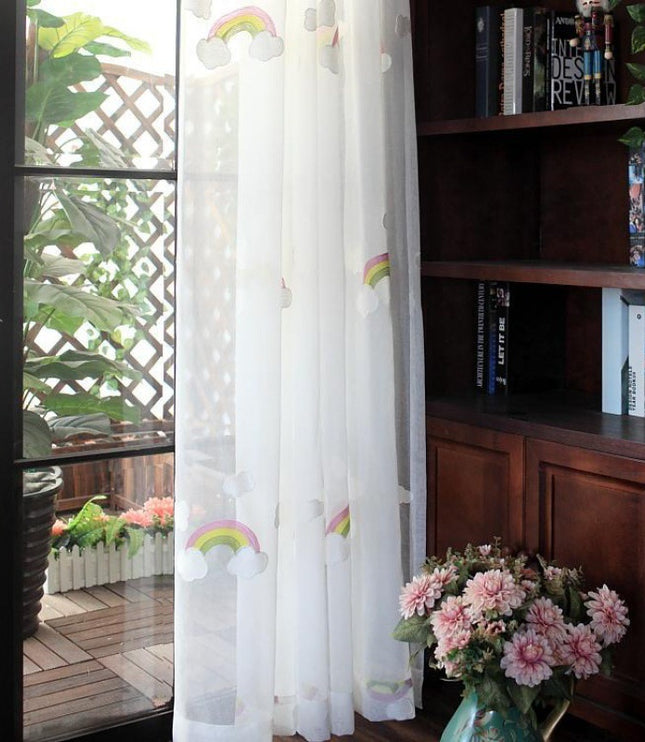 Children's Rainbow Gauze Curtains With Pastoral Embroidery