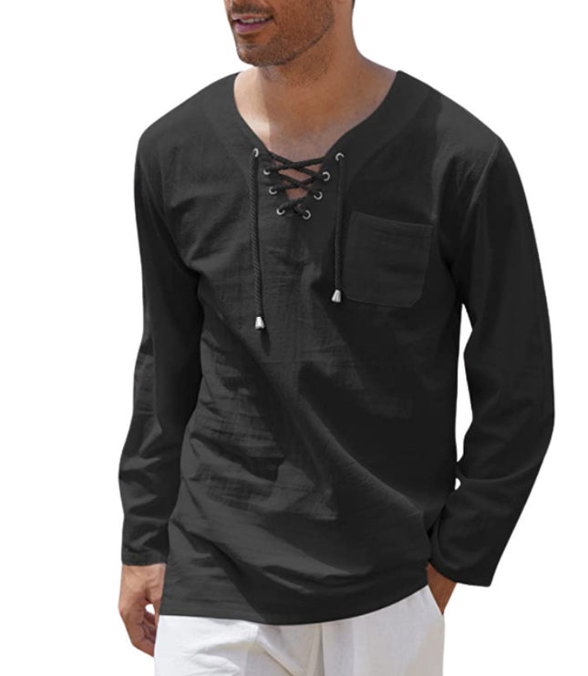 Men's Fashion Casual Lace Up Long Sleeve Shirt