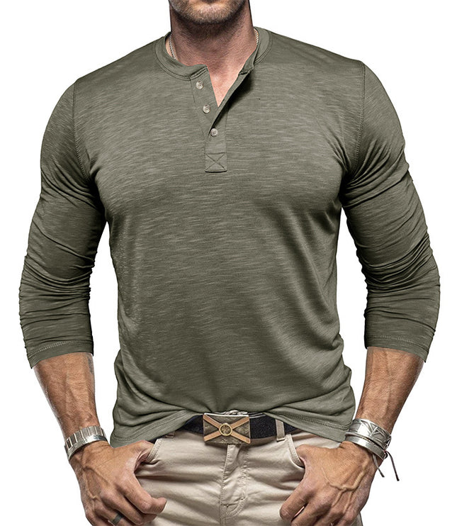 Men's Long-sleeved Henry Collar T-shirt