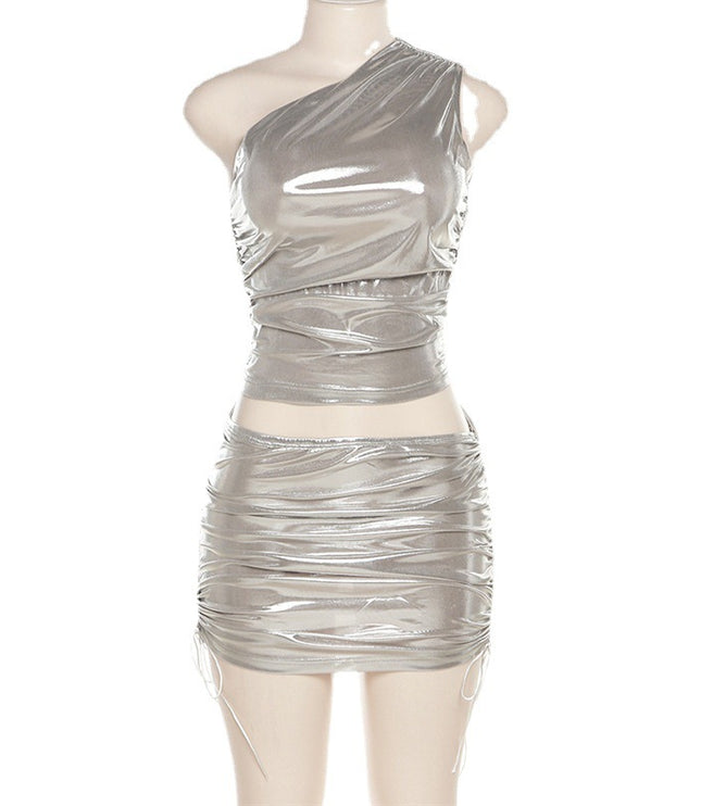 Top Wrap Buttocks Pleated Hot Short Skirt Set