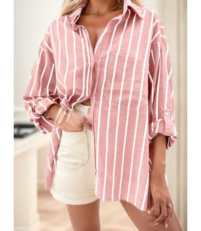Women's Spring  Summer Loose Casual Striped Raglan Sleeve Blouse Women Shirt