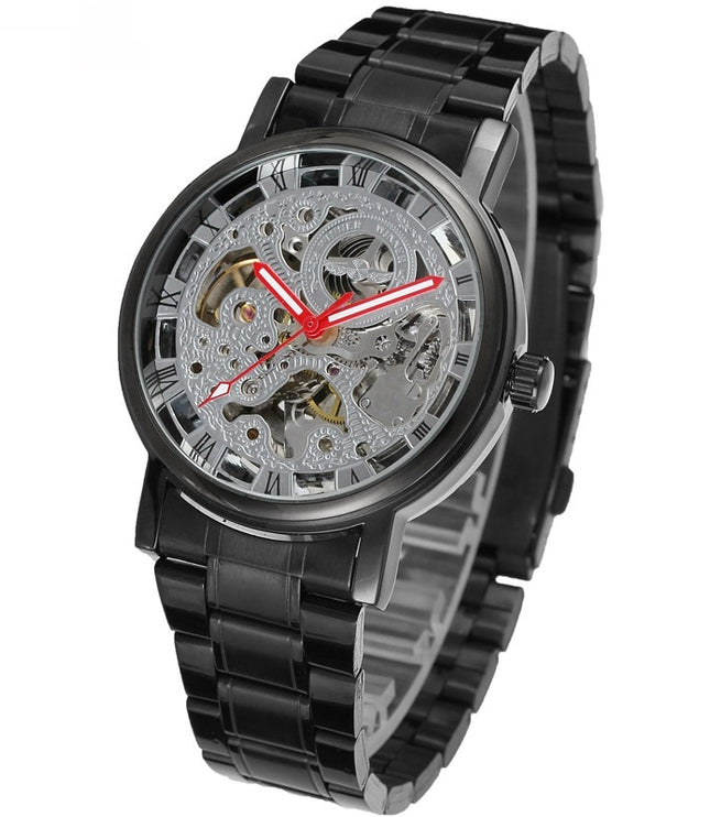 Winner Round Hollow Transparent Mechanical Steel Strap Watch