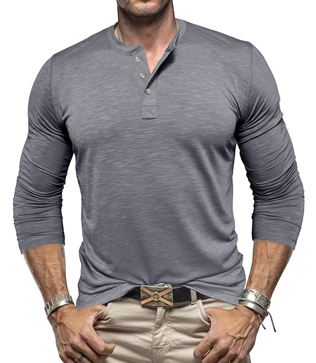Men's Long-sleeved Henry Collar T-shirt