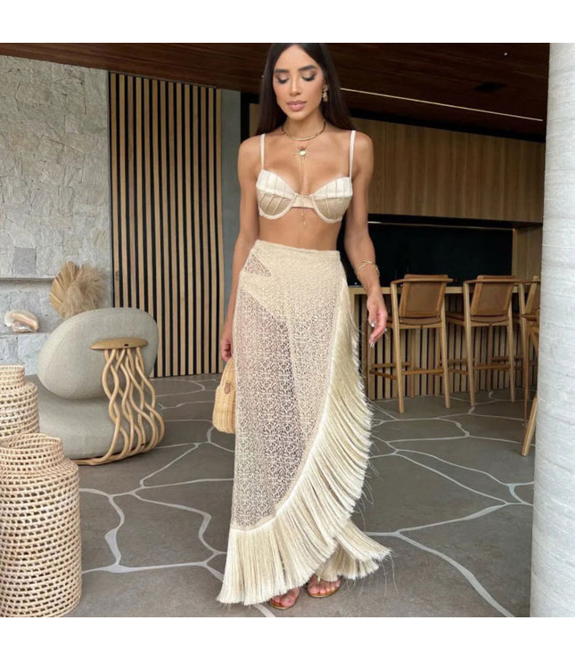 Ladies Tassel Split Swimsuit Three-piece Suit