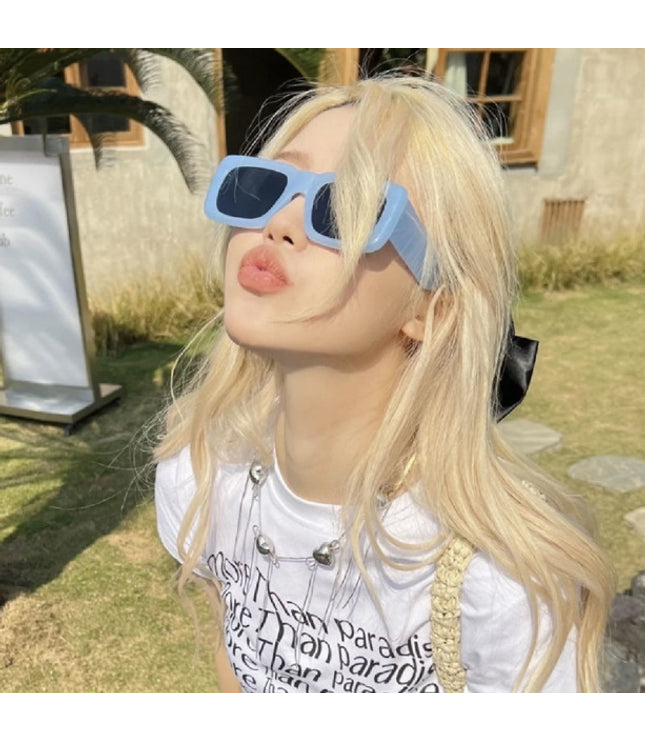 Sun Glasses Thick Legs Big Square Frame Light Blue Sunglasses Female