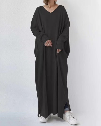 Women's Knitted Long Sleeve V-neck Swing Type Dress