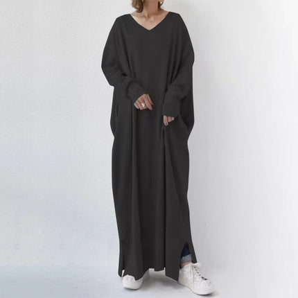 Women's Knitted Long Sleeve V-neck Swing Type Dress