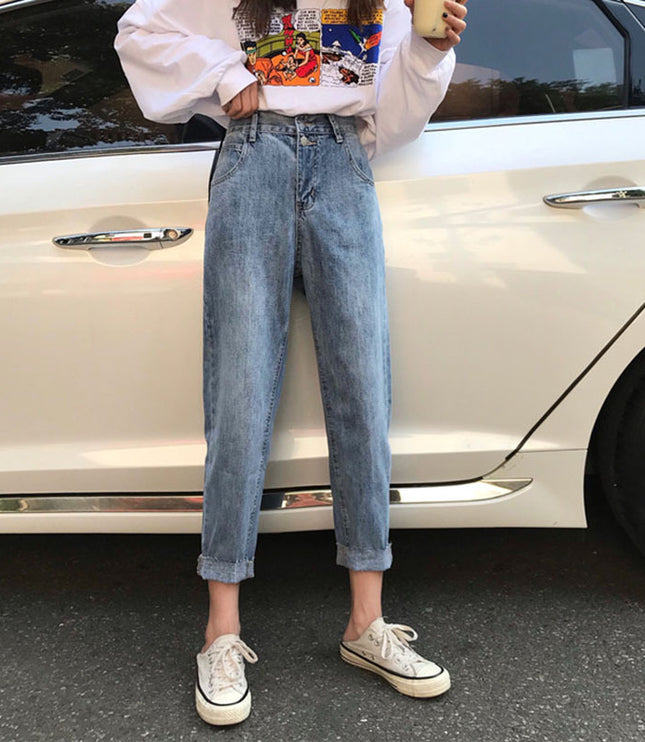 Women's Jeans Loose And Slim High Waist Cropped Trousers