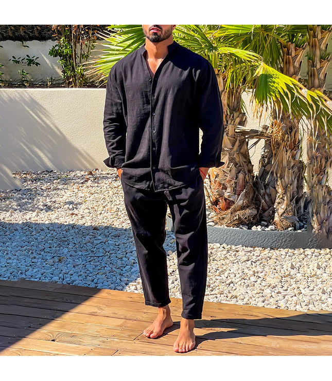New Casual Long-sleeve Suit Men Long Sleeve Tops Shirt Two Pieces