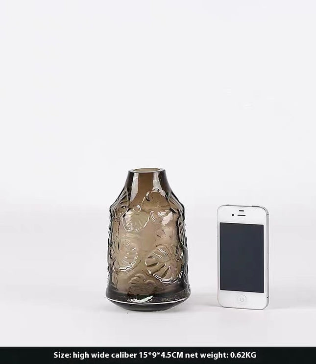 Embossed Green Glass Vase – Vintage-Inspired Elegance