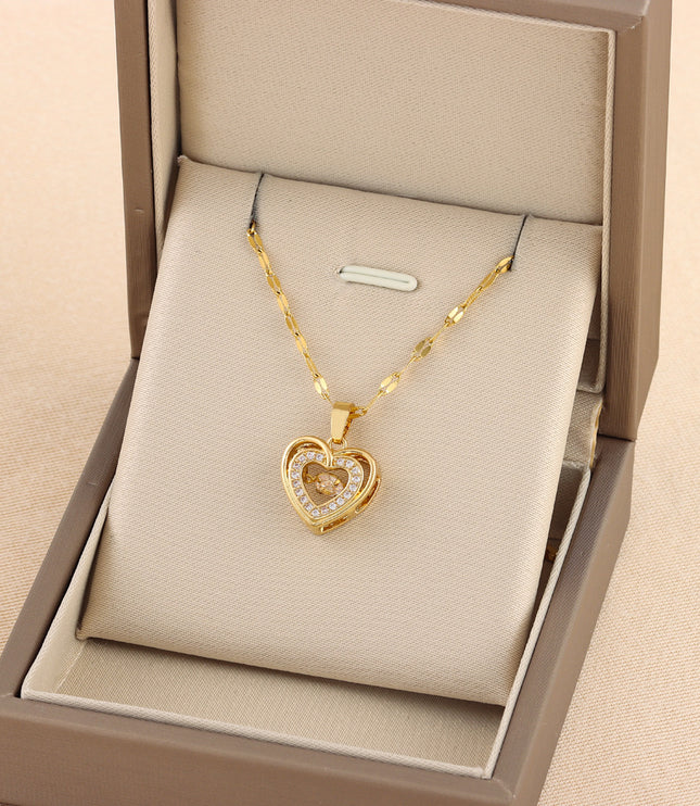 Women’s Love Heart Necklace – Durable Titanium Steel with Rose Gold Finish