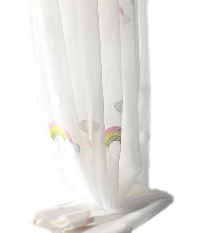 Children's Rainbow Gauze Curtains With Pastoral Embroidery