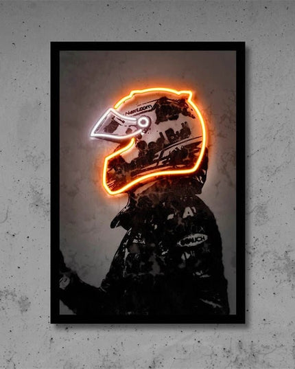 Poster Formula 1 racing driver with neon helmet as a decorative print without a frame