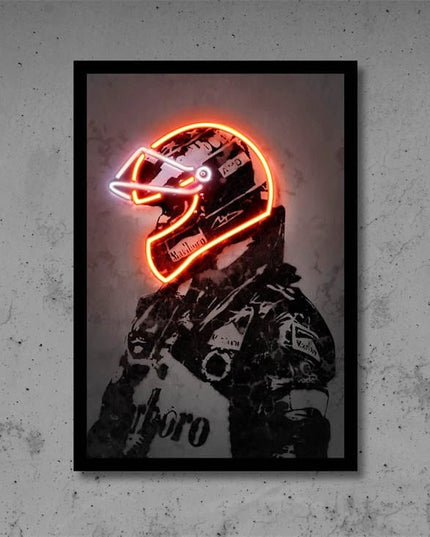 Poster Formula 1 racing driver with neon helmet as a decorative print without a frame