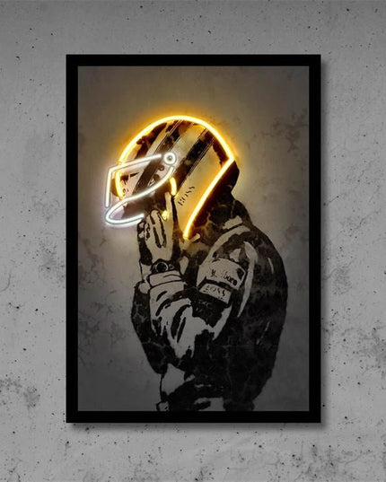 Poster Formula 1 racing driver with neon helmet as a decorative print without a frame